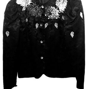 Chic Black 100% Silk Jacquard Women's Blazer Size 6 Anne Crimmins Umi Collection